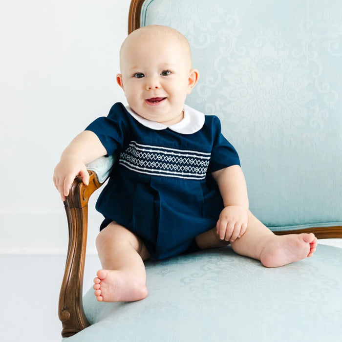 Feltman Boys Navy Classic Smocked Romper