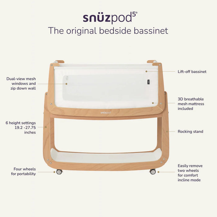Snuz Pod Bedside Bassinet - Walnut