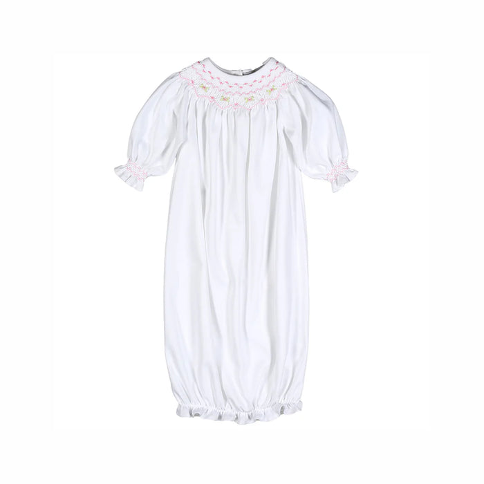 Baby Loren Sally White/Pink Hand Smocked Bishop Pima Gown