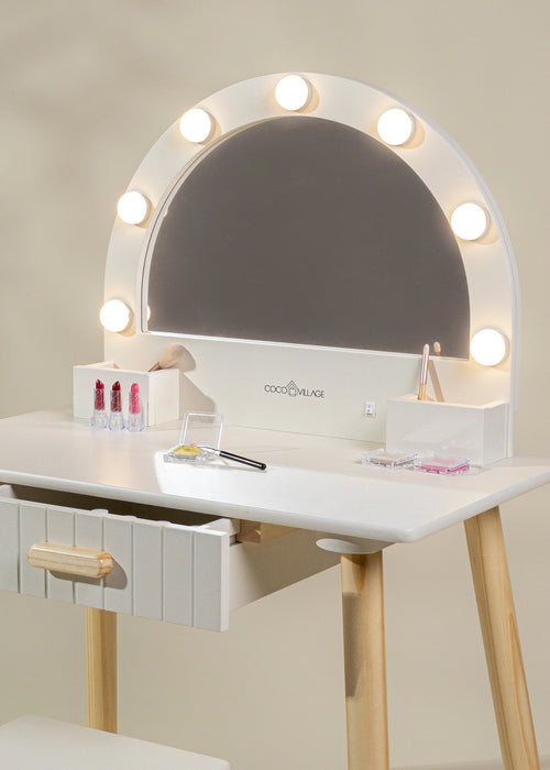 Coco Village Wooden Play Vanity with Lighted Mirror and Stool
