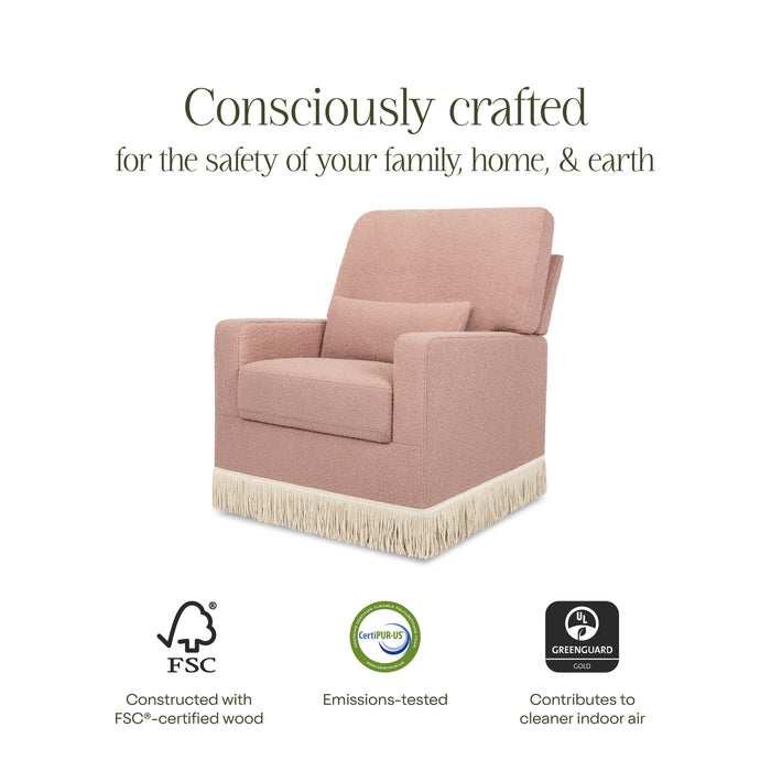 Namesake Crawford Pillowback Comfort Swivel Glider | Boucle with Tassel Fringe