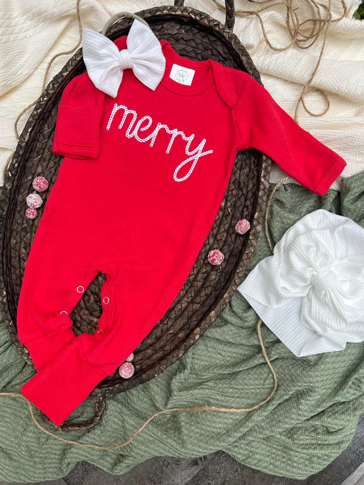 Wonderfully Made Red Merry Christmas Romper