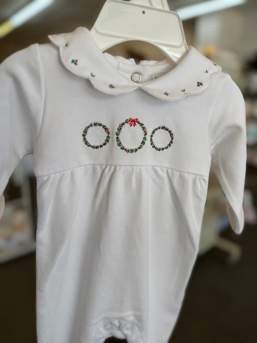 Feltman Bros Girls Holiday Wreath Cotton Romper