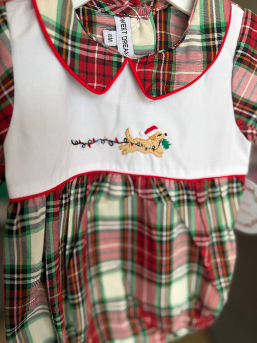DS Linens Sweet Dreams Dog & Christmas Lights Plaid Bubble Boy