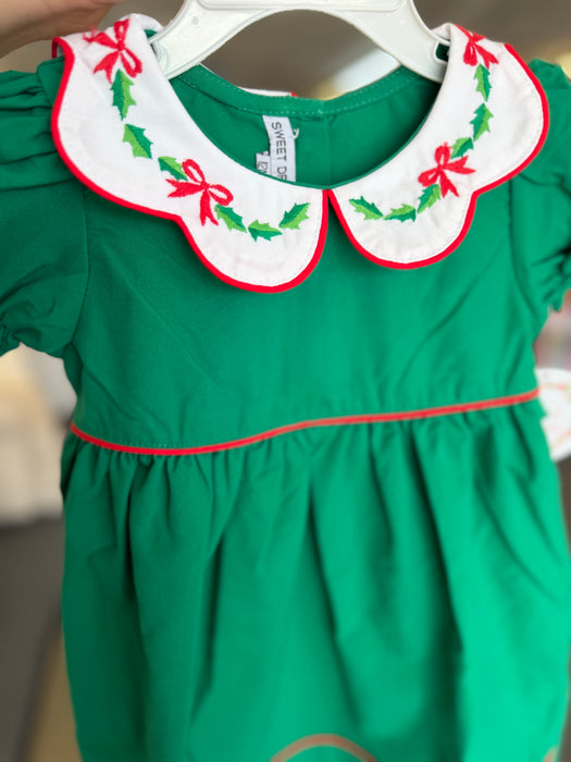 DS Linens Sweet Dreams Bow & Hollow Scallop Collar Hunter Green Dress