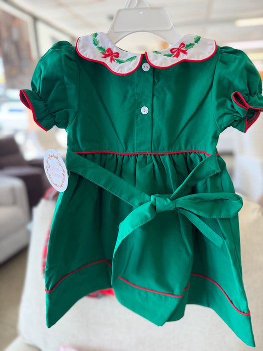 DS Linens Sweet Dreams Bow & Hollow Scallop Collar Hunter Green Dress