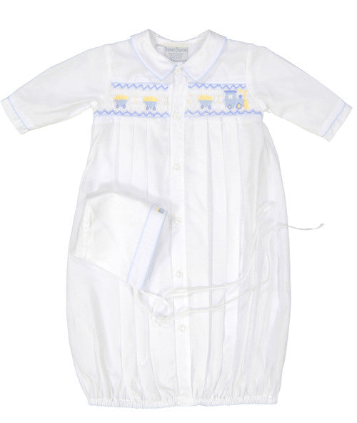 Feltman Brothers White Train Smocked Gown