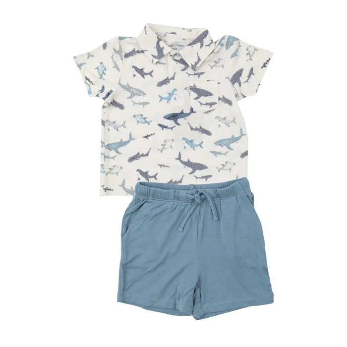 Angel Dear Sharks Polo Shirt & Short Set