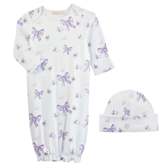 Baby Club Chic Lavender Bows Printed Gown and Hat Set