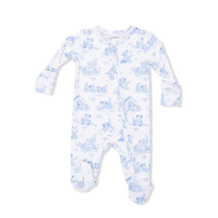 Angel Dear Blue Puppy Toile Zipper Footie