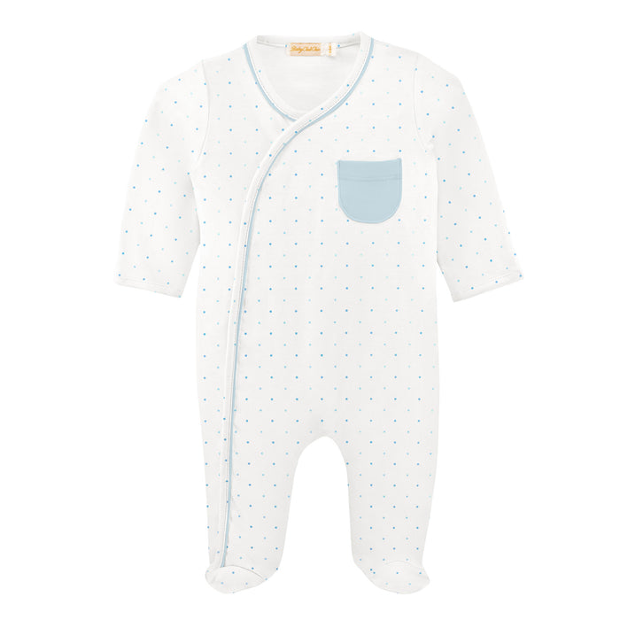Baby Club Chic Blue Dots Printed Crossed Footie