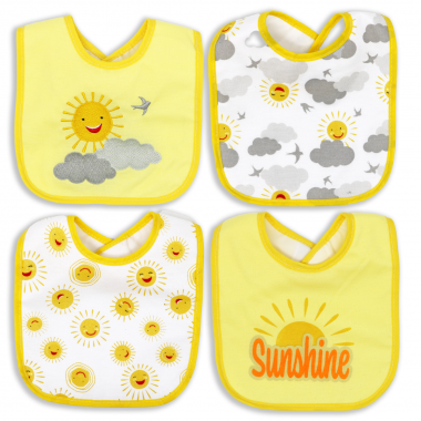Rose Textiles 4-Pack Waterproof Bib | Yellow Sunshine