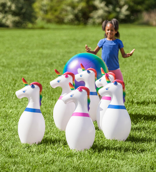 Hearthsong Giant Inflatable Unicorn Bowling Set