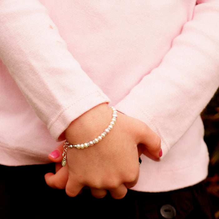 Cherished Moments Addie Silver Bracelet w/Pink and White Pearls