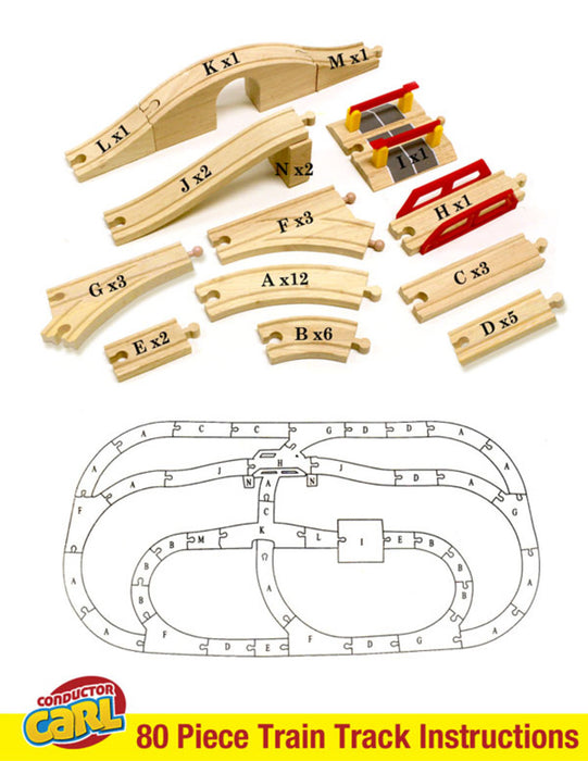 Brybelly Train Conductor Carl 80-Piece Wooden Train Set With Table