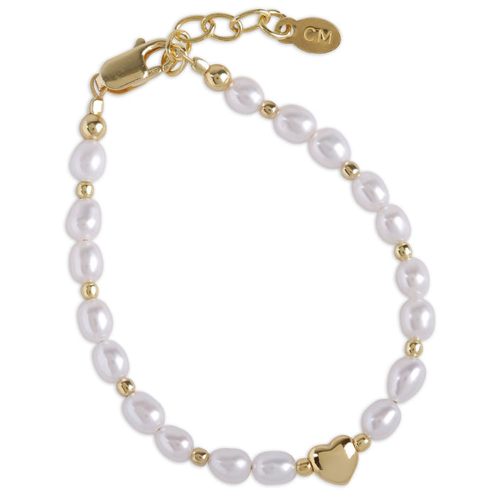 Cherished Moments Willow 14K Gold Plated Heart Bead and Pearl Bracelet
