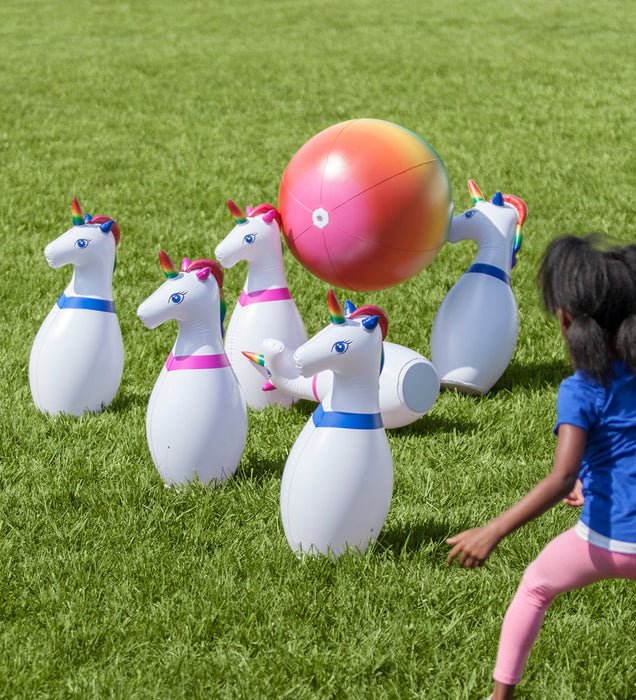 Hearthsong Giant Inflatable Unicorn Bowling Set