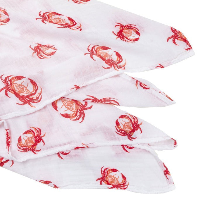 Little Hometown Baby Muslin Swaddle Receiving Blanket | Pink Crab