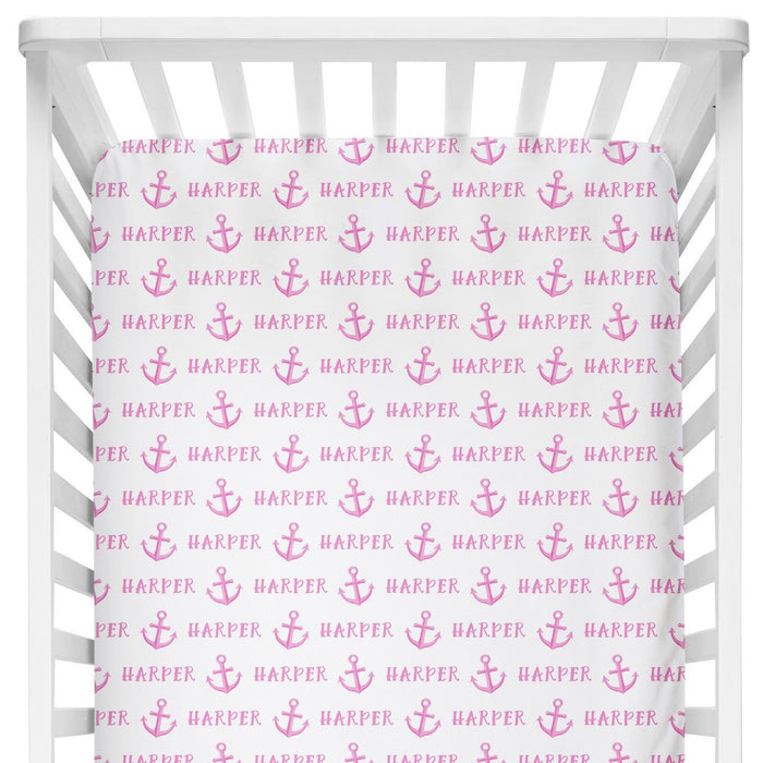 Sugar + Maple Crib Sheet - Anchor Pink